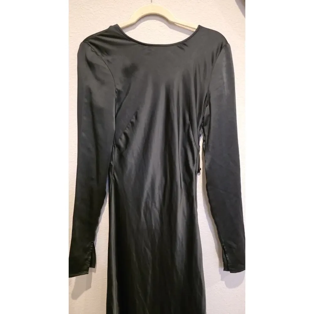 We Wore What Maxi Dress Womens M Black Long Sleeve Open Back Cowl Formal - Picture 7 of 16
